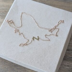 Solid 14K Rose Gold Asymmetric Z Initial Necklace 18 Inch Chain